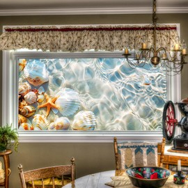 HOMETITUTE Seaside Shell Starfish Scene Window Cling 39.3x17.7 Inch PVC
