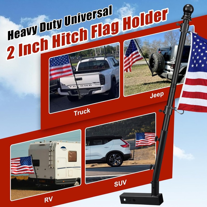 Truck Flag Pole with Hitch Holder – 6FT Heavy Duty