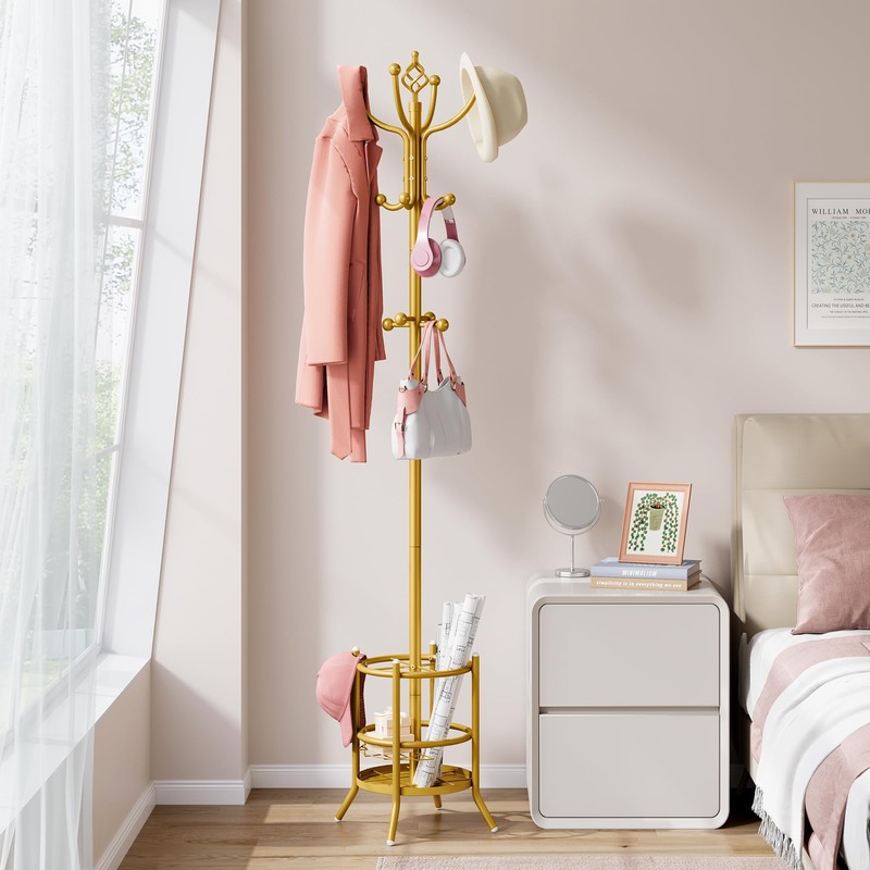 Tajsoon Coat Tree with Umbrella Holder, Coat Rack Freestanding, Coat