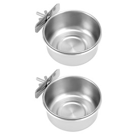 QWORK® Set of 2 Stainless Steel Bird Feeding Bowls for Hanging, Bird Cage Accessories, Rat Cage Accessories (10 x 4.5 cm)