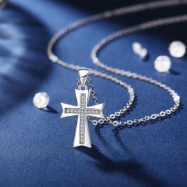 925 Sterling Silver Cubic Zirconia Cross Pendant Necklace for Women, Sterling Silver, Cubic Zirconia