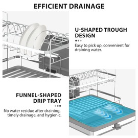 SUSTEAS Dish Drying Rack-Expandable Dish Rack,2 Tier Dish Racks for Kitchen Counter,Large Space-Saving Drying Rack Kitchen,Cups,Utensils,Stainless Steel Dish Drainers for Kitchen Counte,Grey