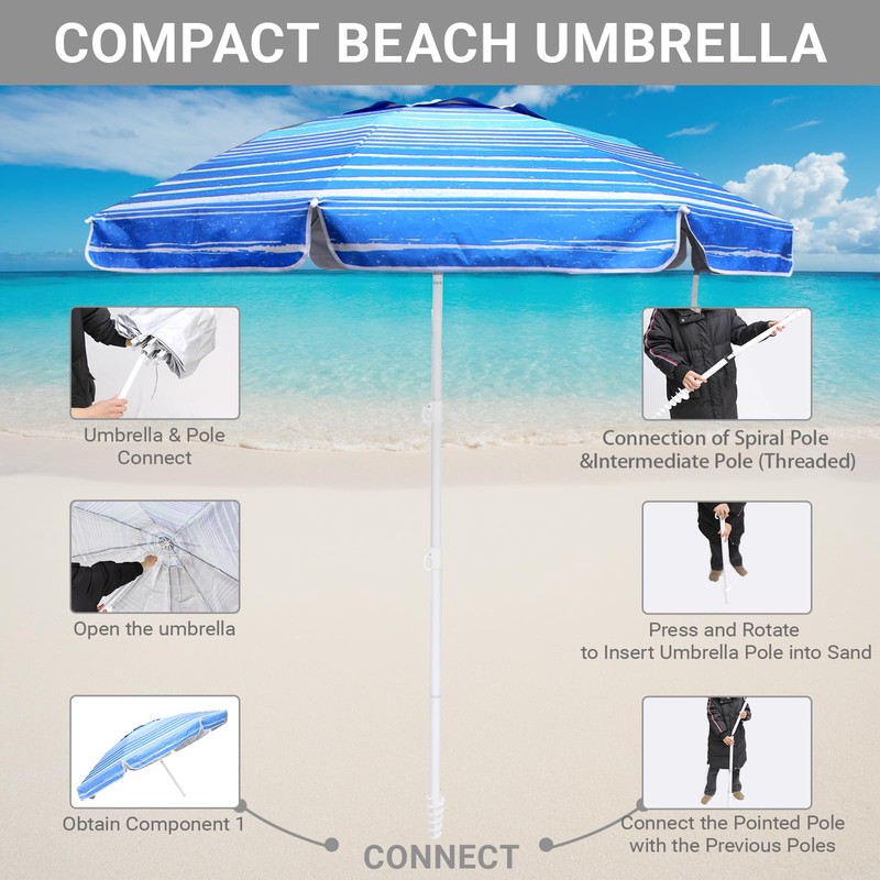 LOTTAFUN 6.5ft Beach Umbrella - Heavy Duty Wind Resistant UV