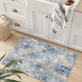Season wind 2x3 Abstract Small Carpet Washable Blue Area Rugs Doormat for Entryway Living Room Bedroom Washing Room Non Slip