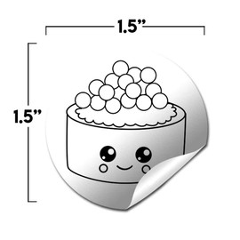 Color Your Own Cute Sushi Themed Birthday Party Favor Sticker Labels for Kids, 90 1.5" Party Circle Stickers by AmandaCreation, Great for Arts & Crafts, Envelope Seals, Goodie Bags & Treats