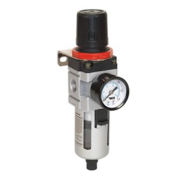Autojack 3/8" Air Filter Regulator with Dial Pressure Gauge Automatic Drain BSP Port Includes Wall Bracket