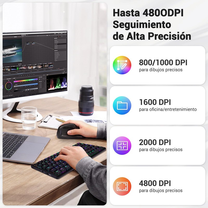 TERPORT F50 Mouse Vertical Inalámbrico, Mouse Ergonómico con 3 Modos