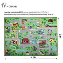 Yincimar Kids Carpet Playmat Rug, 5' x 6'6" Extra Large City Life Educational Car Rug for Baby Toddler Boy Bedroom Playroom