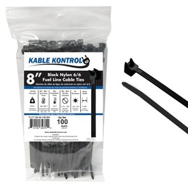 Kable Kontrol Radius Clamp Head Fuel Hose Cable Ties, 8 Inch 100 Pcs, 50 Lbs Tensile Strength, Nylon UV & Chemical Resistant Hose Clamp Zip Ties for Indoor, Outdoor, and Industrial Use - Black