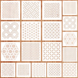 18Pcs Sashiko Stencil Geometric Sashiko Patterns Template 7.87 Inch Sashiko Template White Drawing Line Line Quilting Stencils for Sewing Hand Quilting Embroidery