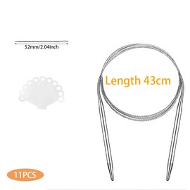 KtbeYTi 11 Pieces 43 cm Circular Knitting Needles, Stainless Steel Crochet with Needle Gauge, Stainless Steel Circular Knitting Needles Set with 11 Sizes 1.5 mm to 5.0 mm, for Socks, Scarves or Small