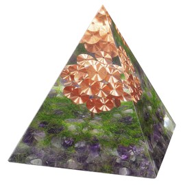 Nupuyai Healing Stone Crystal Pyramid Positive Energy Tree of Life Pyramid Feng Shui Decoration with Copper Wire Tree and Amethyst Tumbled Stones for Reiki Healing and Yoga Meditation