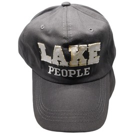 Trade Winds Lake People Grey Gray Distressed Adjustable Embroidered Cotton Hat Cap