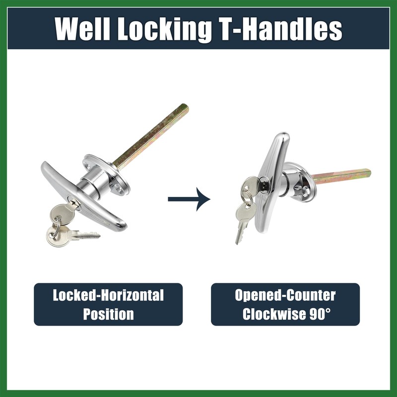 Motoforti 1 Set Garage Door T-Handle Lock Kit Shed Door
