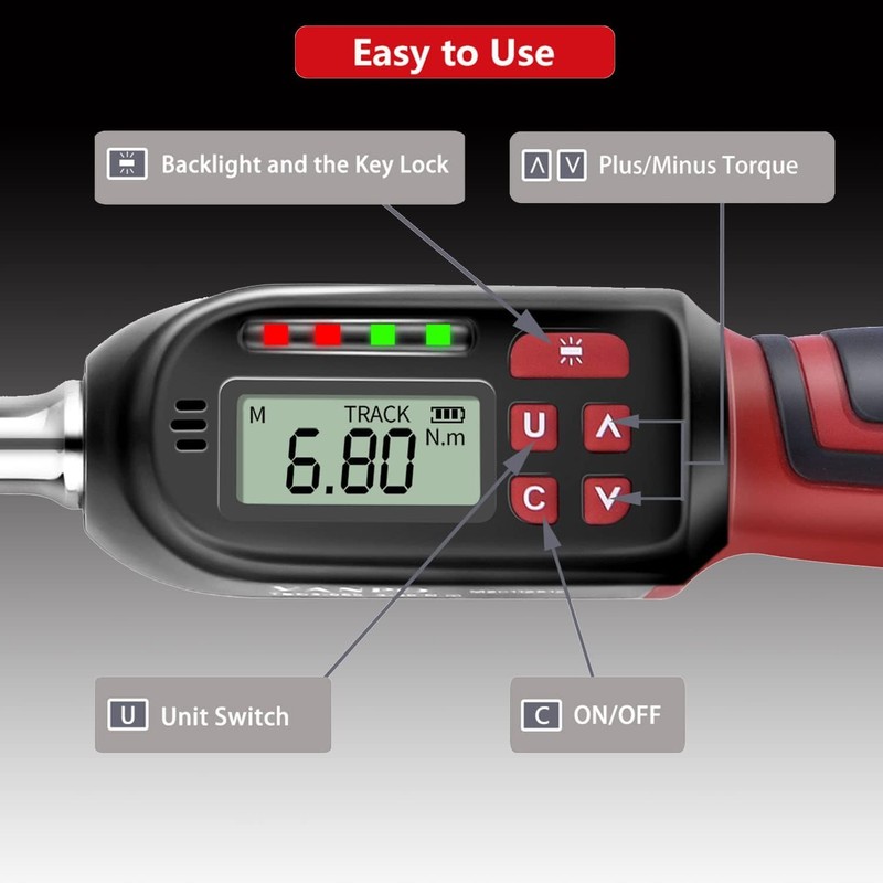VANPO 3/8 Inch Drive Digital Torque Wrench(5-99.5 ft-lbs./6.8-135Nm), ±2% CW