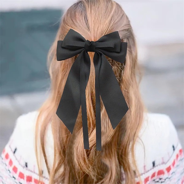 Black Hair Bows for Women Large Bow Hair Clips Silky
