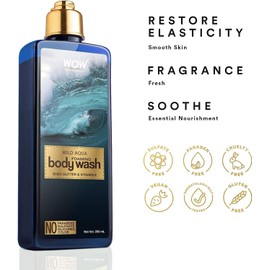 WOW Skin Science- Gel de baño espumoso Wild Aqua, gel de baño para mujeres, gel de baño para hombres, gel de baño con vitamina E, acné en pieles secas B
