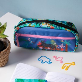 HEY HUGO | Kids Jungle Life Pencil Case with Compartments | Fun, Colourful Design with Two Zipped Pockets and Toggle | Large Pencil Cases for School or Home | Bold Organisation for Ages 5+
