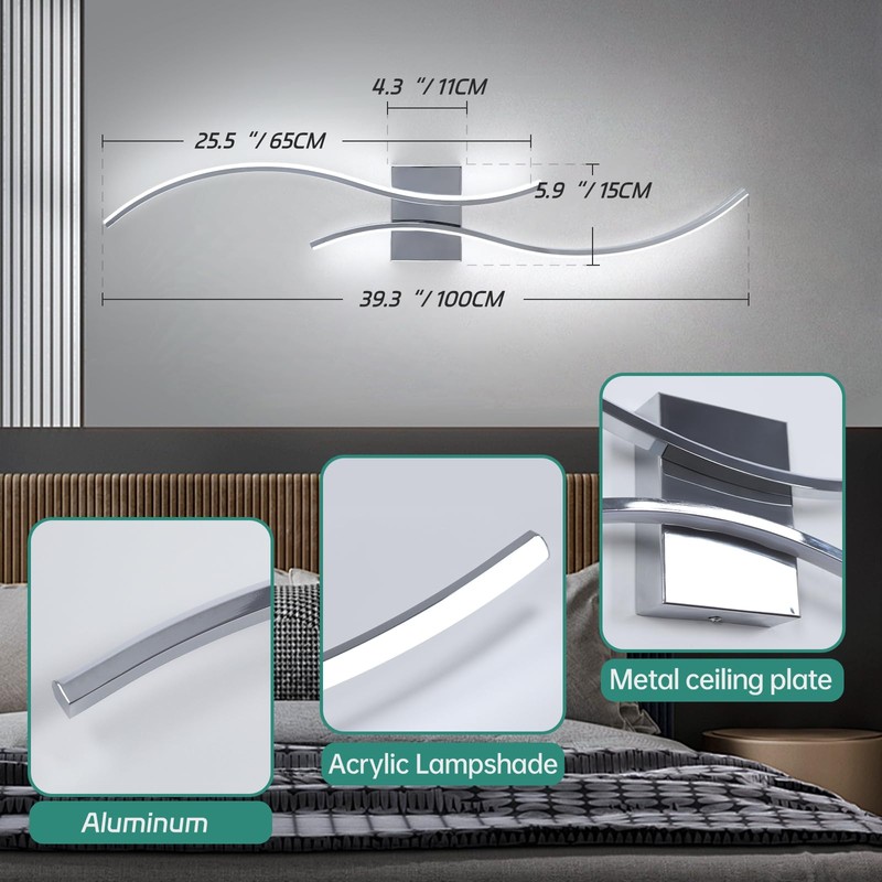 CANEOE Modern LED Wall Sconce, 39Inch LED Bathroom Vanity Light,