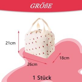 agogue Small Cooler Bag for On the Go Lunch Bag Insulated Bag Practical Picnic Bag Cool Bag Small with Strawberry Pattern Lunch Bag Women 26 x 18 x 21 cm
