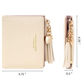 KOTORA Womens Small Wallet Girls Tiny Slim Wallets Pretty Mini Card Holder Thin Short Zip Coin Purse with Love Pendant and Tassels (Beige)