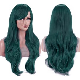 IMISSU 70 cm Long Hair Water Wavy Wigs with Fringe Cosplay Costume Wig (Dark Green)