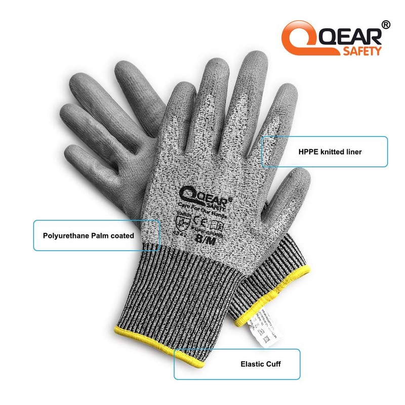 QEARSAFETY 3 Pairs Cut Protect Level 3 Work Gloves, HPPE