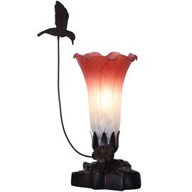 Bieye LL06 Hummingbird Flying Over Lily Flower Blown Glass Table Lamp for Home Decor (White Red, 4.25Wx12H)