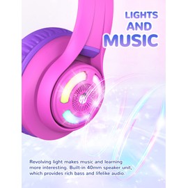 iClever Cat Ear Kids Bluetooth Headphones RGB LED Light Up,50H Playtime, 74/85/94dB Volume Limited, Over Ear Foldable Wireless Kids Headphones with Microphone for School/Tablet/PC