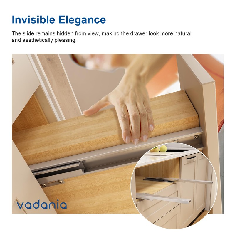 VADANIA 18" Undermount Drawer Slide, Push to Open, Bottom Mounted