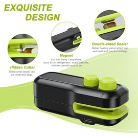 Mini Bag Sealer, Votozi 2 in 1 Rechargeable Heat Sealer and Cutter with Magnet, Portable Chip Bag Sealer for Plastic Bags Food Storage Snacks Freshness