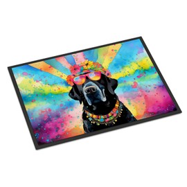 Caroline's Treasures DAC2521MAT Black Labrador Hippie Dawg Doormat Front Door Mat Indoor Outdoor Rugs for Entryway, Non Slip Washable Low Pile, 18H X 27W