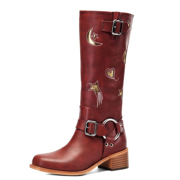 AIWGLESOLE Riding Boots for Women Knee High with Buckle Stars
