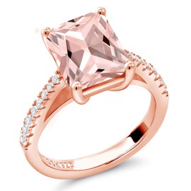 Gem Stone King 18K Rose Gold Plated Silver Peach Simulated Morganite and White Created Sapphire Ring For Women (3.46 Cttw, Available in size 5, 6, 7, 8, 9)