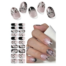 Semi Cured Gel Nail Strips, French Leopard, Cat Eye 20pcs Adhesive UV Sticker, Wraps for Home Manicure DIY