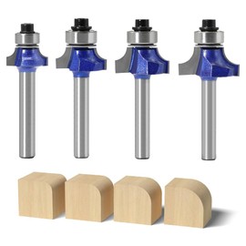 Ozmatip Roundover Router bit Set，Professional 1/4 inch Shank Roundover Edging Router Bit Set，Bearing Guide for Rounding Edge bit (for R 1/8", 1/4", 3/16", 5/32") 4Pcs (Roundover Router bit Set)
