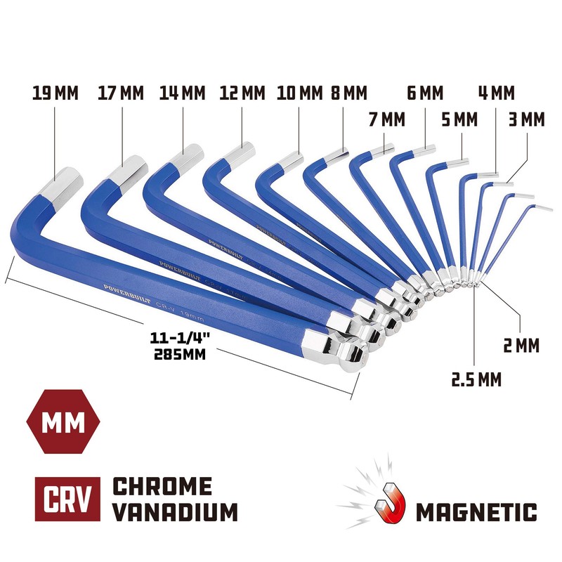 Powerbuilt 13 Piece Metric Jumbo Long Point Magnetic Hex Key