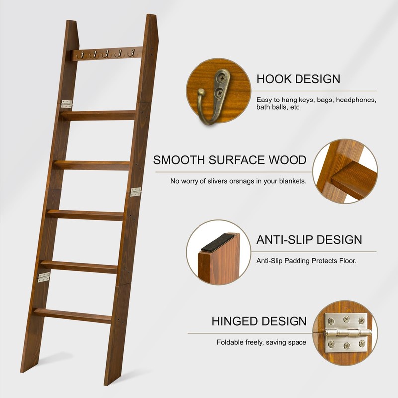 TEAKMAMA 6-Tier Blanket Ladder for Living Room and Bedroom,5.4 Ft