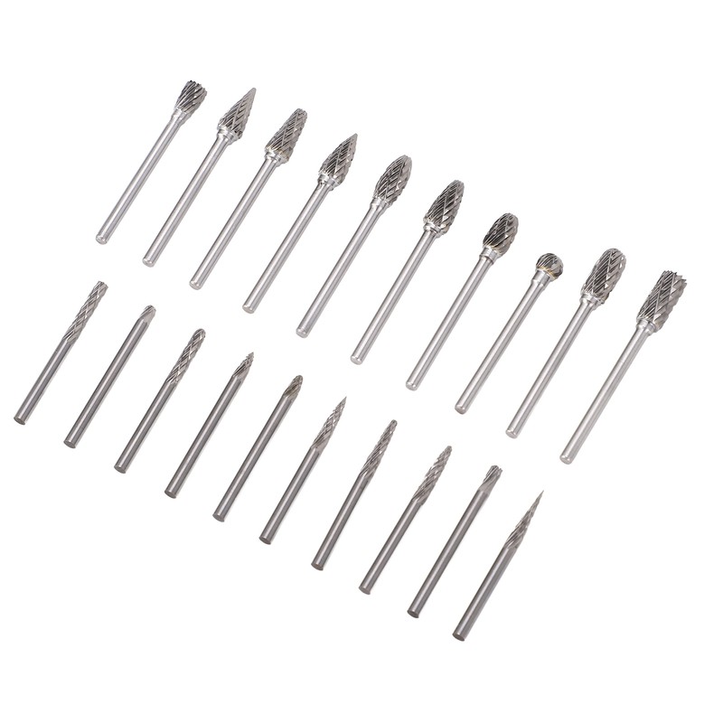 20Pcs Tungsten Carbide Carving Bits Double Cut Rotary Burr Set