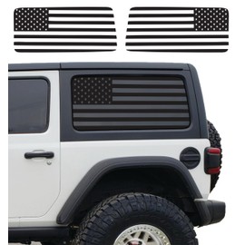 Compatible with Jeep Wrangler Jk (2 Door) 2007-2018 Precut American Flag Window Decals Both Side Proudly Made in The US Matte Black (Straight)