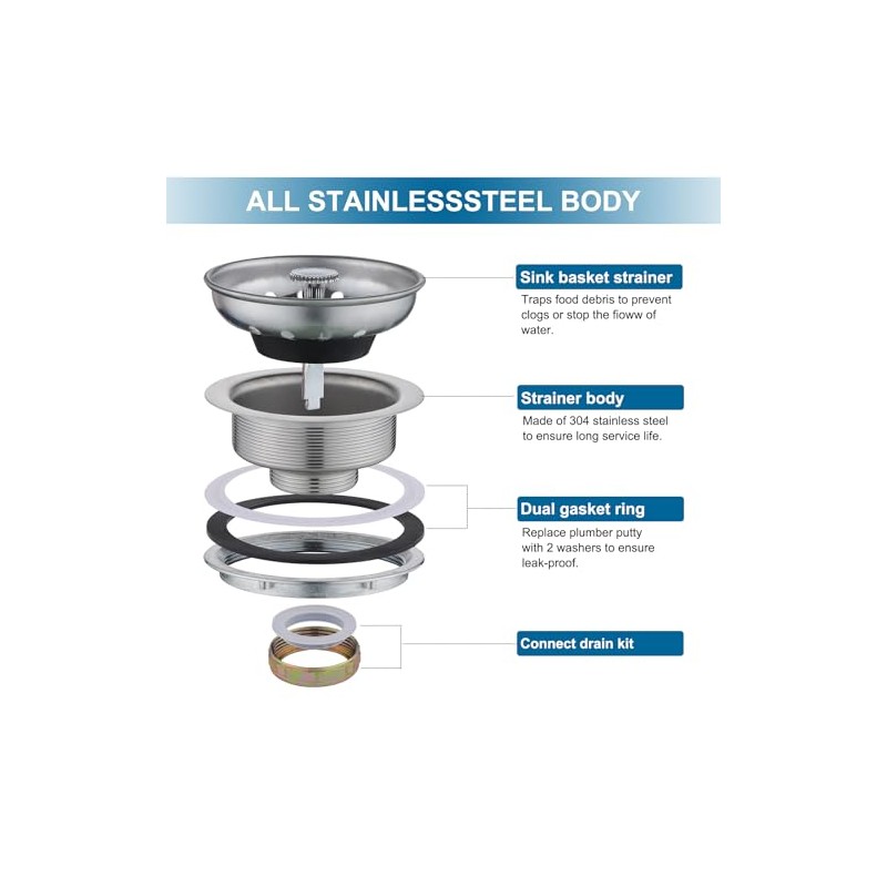 ZM Stainless Steel Kitchen Sink Strainer with Drain Assembly