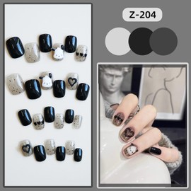 Press on Nails Square Short Length 24Pcs Glossy Full Cover Artificial Fake Nails with Cute Dog Designs Coffin Acrylic False Nails Glue on Nails Square Stick on Fingernails for Women Girls