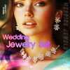 Aukmla Rhinestones Bridal Wedding Jewelry Sets Sparkly Necklace Earrings Bracelet
