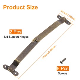 sourcing map 2 Pcs Lid Folding Support Hinges, Iron 180 Degree Rotatable Hinges, Lip Stay Hinges for Wardrobe Cabinet Wooden Boxes Cases, Large