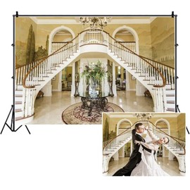 Yeele 15x10ft European Palace Backdrop for Photography Luxurious Interior Elegant Stair Chandelier Wall Painting Background Girls Wedding Ceremony Party Decorations Lover Portrait Photo Shoot Props