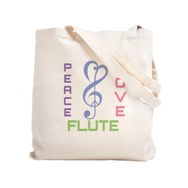 CafePress Peace Love Flute Music Natural Canvas Tote Bag, Reusable Shopping Bag