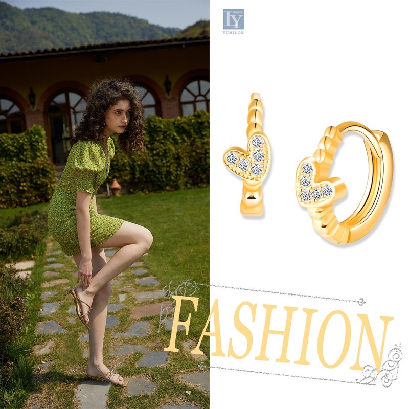 Yumilok Women's Earrings Heart Hoop Earrings Small Cubic Zirconia 925