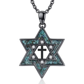 Midir&Etain Star of David Necklace 925 Sterling Silver Black Cross Necklace Turquoise Jewish Star Pendant Jewellery Gifts for Women Girls