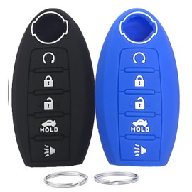 KUSTSOFT Silicone Key Fob Cover Fit for Nissan Armada Murano Rogue Maxima Altima Pathfinder Sentra Versa Infiniti Q50 Q60 QX50 QX80 | Car Accessories | Remote Key Protection Case(Black Blue)