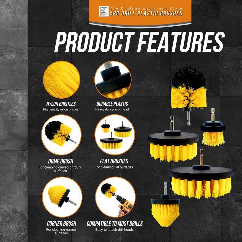 Drill Brushes for Cleaning - 5 Plastic Drill Brush Set